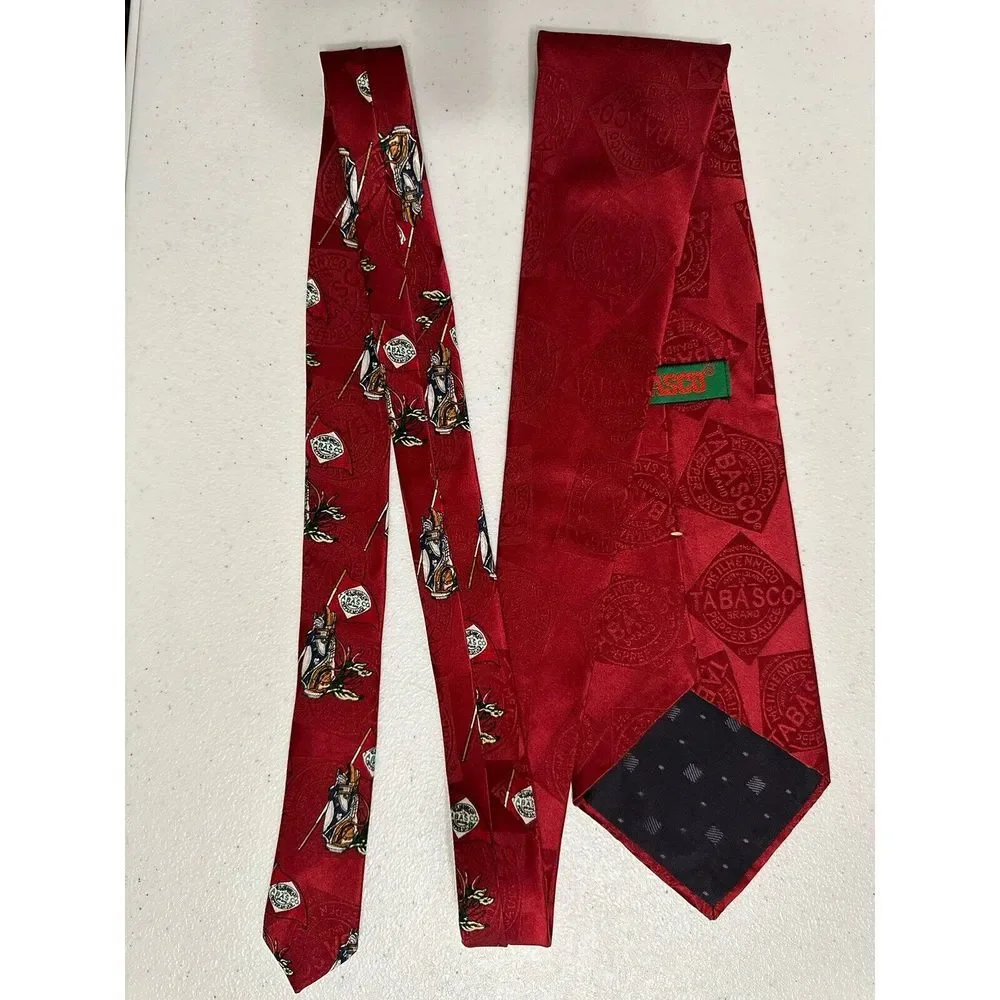 Tabasco Golf Theme Necktie 100% Silk Jacquard Logo Red Excellent 57x4